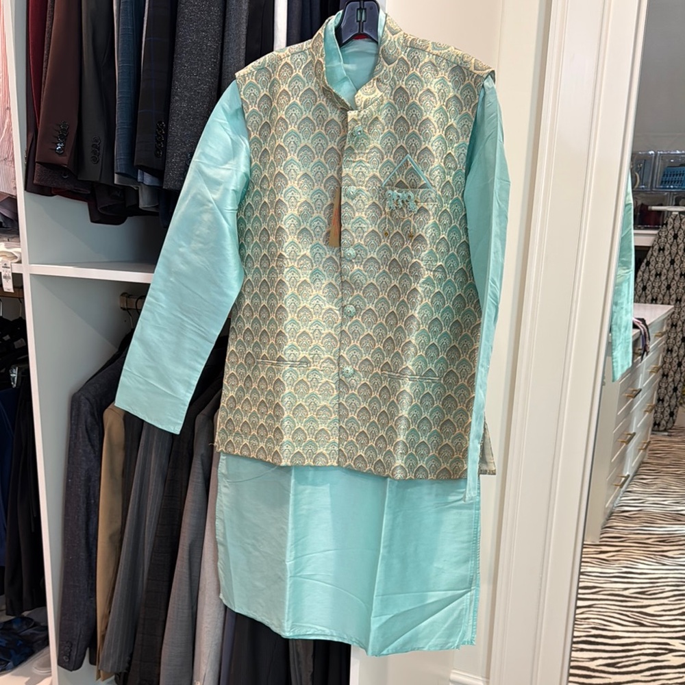 Elegant Mint Green Men's kurta with Jacket